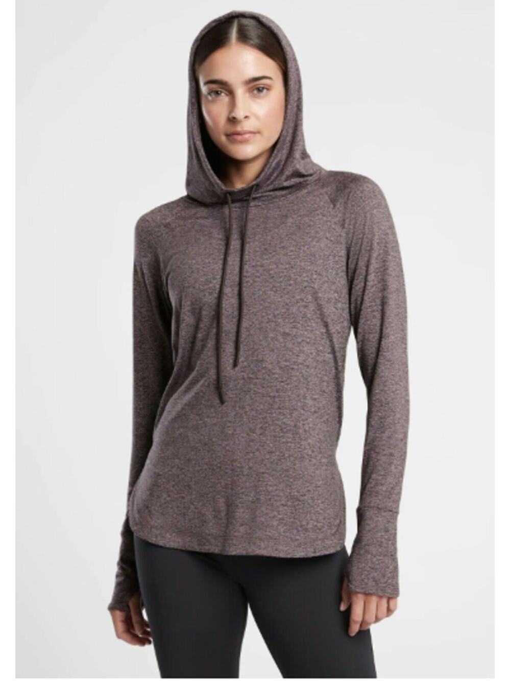 Athleta Uptempo Hoodie Sweatshirt Heather Mauve Brown Med Cowl Neck